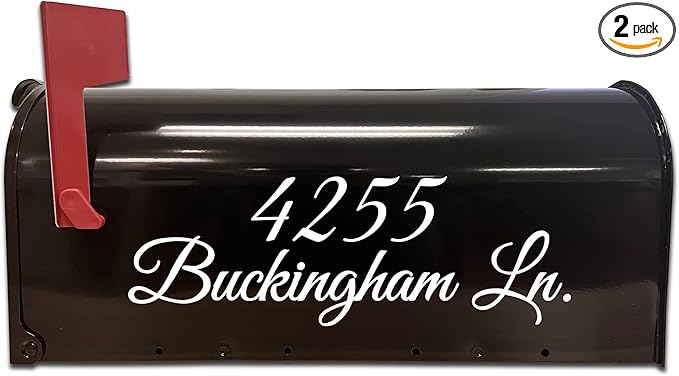 VWAQ Mailbox Address Decal Set of 2 - Insert Street Name & Address Personalized Decals CMB7 (White, 12" W X 4" H)
