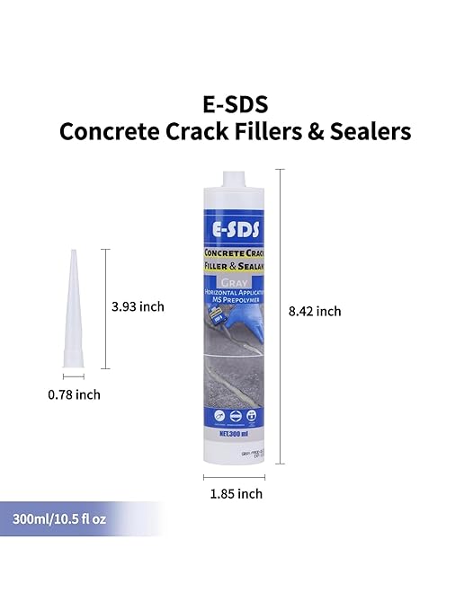 E-SDS Concrete Crack Filler Outdoor Waterproof Cement Crack Filler, Polyurethane Adhesive Sealant Self-Leveling Driveway Repair Filler Flexible Concrete Patch Gray 10.5 fl. oz (Grey,6 Pack)