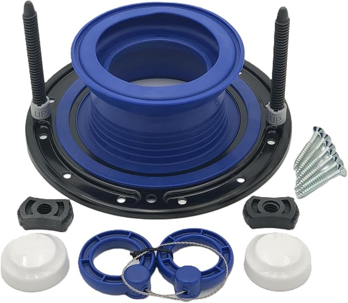 One N Done Toilet Flange Repair Kit - Toilet Kit For Low or Broken Flange. Toilet Wax Ring Replacement Kit W/Toilet Flange Extender Kit, Easy Toilet Bolts, & Toilet Caps For Bottom of Toilet. (1 Ea.)
