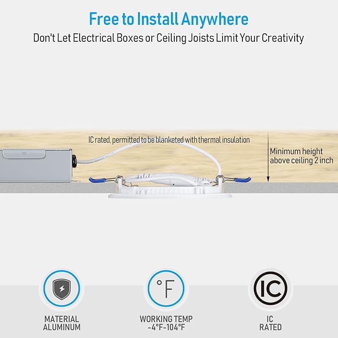 TORCHSTAR 12-Pack 4 Inch Ultra-Thin LED Recessed Lighting with J-Box, 2700K Soft White, 10W Dimmable 650lm Brightness LED Downlight, ETL & Energy Star Listed