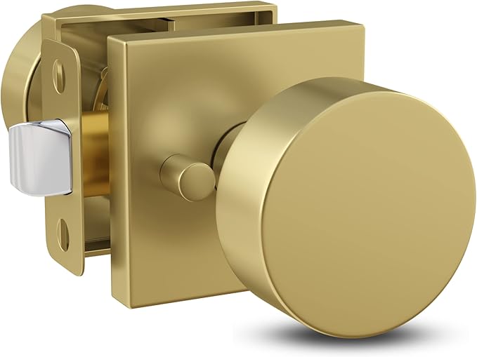 Mega Handles SUANA Privacy Door Knob for Hallway, Closet and Bathroom, Reversible Heavy Duty Design Door Knobs, Fits All Standard Door Sizes Screws Included - Satin Brass (1 Pack)