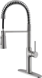 Brushed Nickel Kitchen Faucets, Brass 22 inch Commercial High Arc Single Handle Kitchen Faucets for Pull Down Sprayer Modern Spring with Deck Plate
