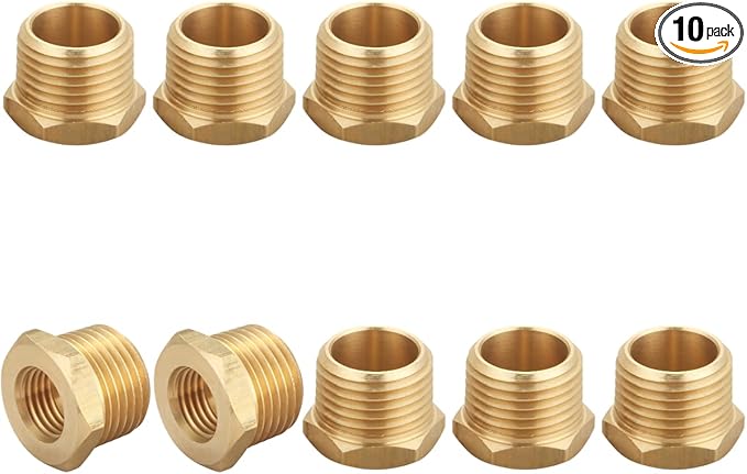 1/2 Inch NPT Male x 1/4 Inch NPT Female Brass Pipe Fitting, Hex Bushing, Reducer Adapter (10 Piece)