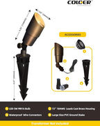 COLOER Brass Landscape Spotlights, 6 Pack Spot Lights Outdoor with 5W Aluminum Housing MR16 LED Bulb 2700K 450LM, 12V AC/DC Low Voltage Outdoor Lighting for Yard, Uplight for Garden and Patio(101B)