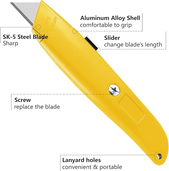 DIYSELF Utility Knife, 20 Pack Heavy Duty Box Cutter Retractable, Box Cutter Knife, Box Opener, Cardboard Cutter, Utility Knives for Garage, Home and Office, Box Cutters for Daily Use (Yellow)