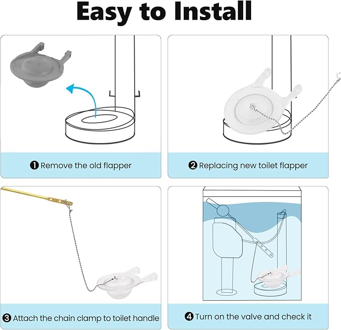 3 Inch Toilet Flappers Replacement for Gerber 99-827, Toilet Flapper with Stainless Chain and Hook, Toilet Replacement Parts (Clear 1 PCS)