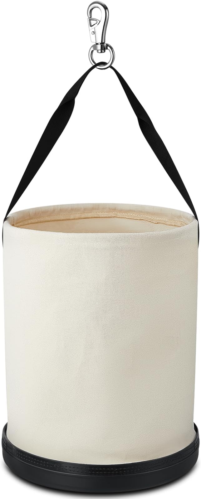 1 Pack Utility Canvas Tool Bucket 15" x 12" All Purpose Canvas Bucket Bag, Truck Tool Organizer with Plastic Bottom Metal Hook for Store Work Accessory, Load Capacity up to 150 Lbs (White)
