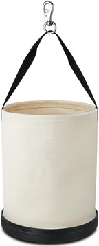 1 Pack Utility Canvas Tool Bucket 15" x 12" All Purpose Canvas Bucket Bag, Truck Tool Organizer with Plastic Bottom Metal Hook for Store Work Accessory, Load Capacity up to 150 Lbs (White)