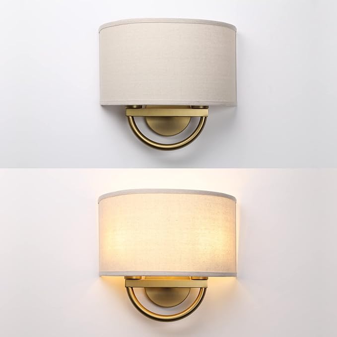 Industrial 2-Lights Wall Sconce Fixtures with Linen Fabric Shade, Double Wall Light Lamps Decor for Hallway Bedroom Living Room Bathroom Stairway