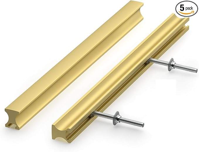 homdiy 5 Pack Adjustable Brushed Brass Cabinet Pulls 2" to 8.8" (51-224mm) Adjustable Hole Distance Drawer Pulls