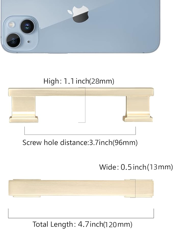 COTYKILEY 10 Pack 3.75Inch(96mm) Brushed Brass Cabinet Handles Gold Kitchen Cabinet Pulls Cabinet Door Handles Kitchen Cabinet Hardware