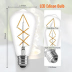 OMED Fishbone Filament LED Edison Bulbs, ST64 E26 Dimmable Vintage Light Bulbs, 60 Watt Equivalent, 4000K Daylight White Teardrop Light Bulbs for Dining Room and Island Kitchen, 600 Lumen, 6 Pack