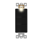 LIDER Minimalist Design Matte Finish Lighted Triple Switch, Combination Frameless Decorator Switch with Locator Light, Ground Terminal, Single Pole, 15A 120-277V, UL Listed, LCS3-1P-BK, Black