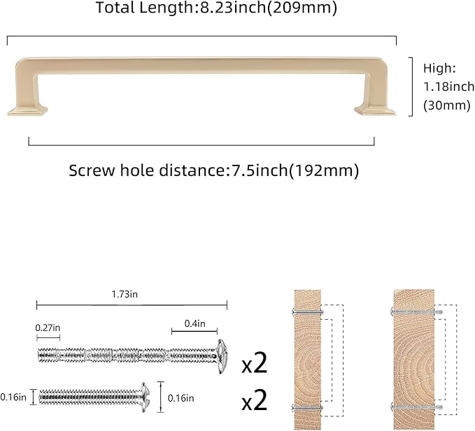 COTYKILEY 10 Pack 7.5 Inch(192mm) Brushed Brass Cabinet Handles Gold Kitchen Cabinet Pulls Cabinet Door Handles Kitchen Cabinet Hardware Cupboard Drawer Pulls Dresser Handles