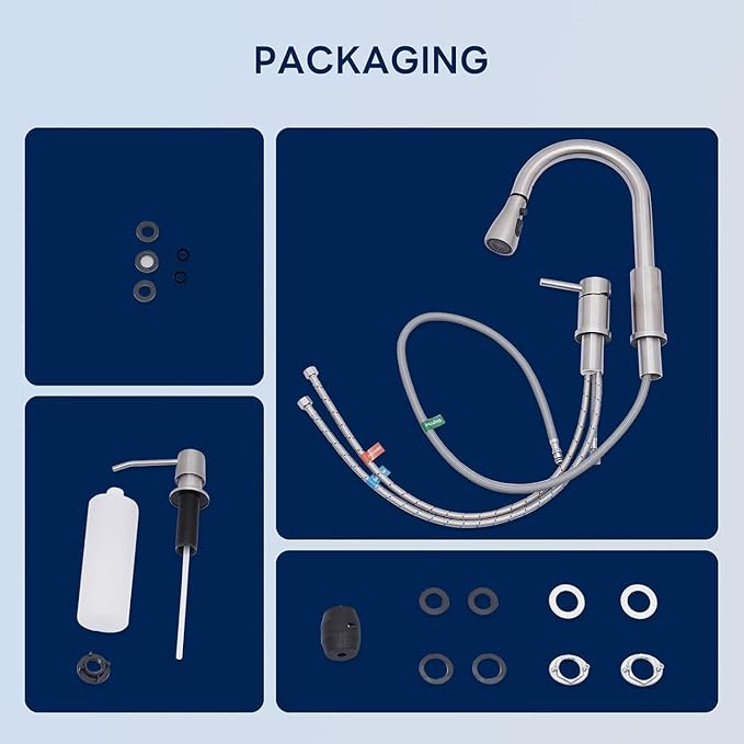 APPASO 3 Hole Kitchen Faucet, Brushed Nickel Kitchen Faucets with Soap Dispenser and Pull Down Sprayer 3 Modes, S304 Stainless Steel High Arch 3 Piece Sink Faucet with Separate Handle