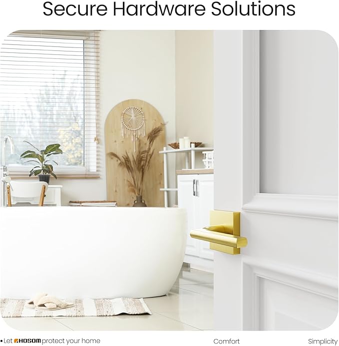 HOSOM Gold Door Handles Interior Brass Privacy Door Levers for Bedroom Bathroom Keyless Reversible Door Knob Lock for Left & Right Handled Doors, 6 Pack