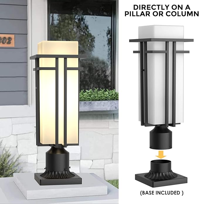 Outdoor Post Light Fixture - Aluminum Lamp Posts Outdoor Lighting, Outdoor Lightpost Lantern with 3-Inch Pier Mount Base Outside Pole Lighting for Porch Garnden (19.3''H, 1 pc)