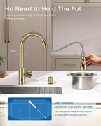 APPASO Touchless Kitchen Faucets Gold, Brushed Gold Kitchen Faucet Touchless, Touchless Kitchen Faucet with Pull-Down Sprayer and Soap Dispenser, Stainless Hands Free Faucet for Kitchen Sink 2-4 Hole