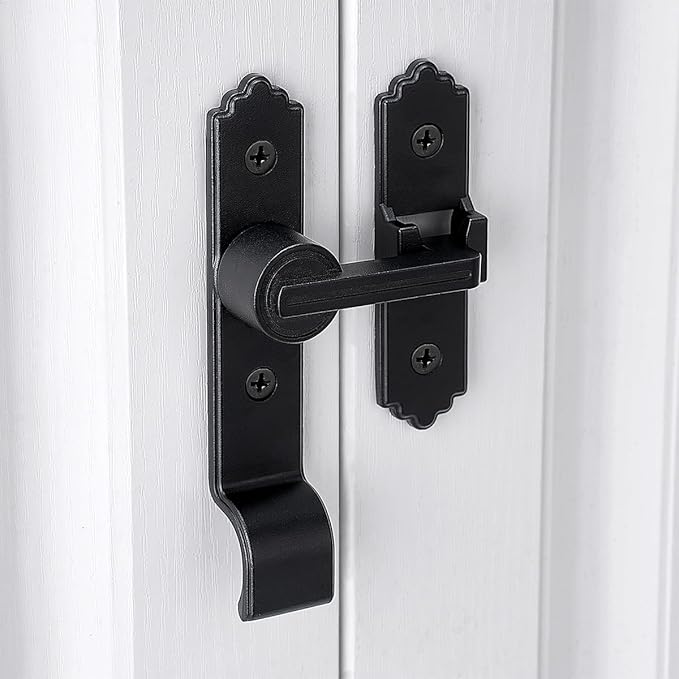 2 Packs 180 Degree Black Barn Door Lock, Flip Gate Latch with Handle, Heavy Sliding Door Latches, Door Security Sliding Latch Lock for Cabinets, Bathroom, Garden, Window, Garage