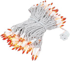 Novelty Lights 50 Feet 100 Bulb Incandescent Mini Light String, Amber with 6-Inch Spacing on White Wire, UL Listed Commercial Grade Indoor/Outdoor Mini Lights, Connectable End-to-End