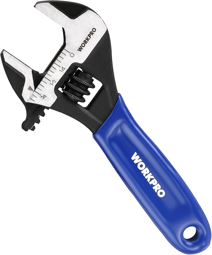 WORKPRO 4-Inch Mini Adjustable Wrench, Cr-V Steel Wide Jaw Black Oxide Wrench for Small Nuts, Metric & SAE Scales, for Home, Workshop and DIY