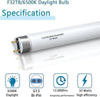 (10pack) 48 inch F32T8/865 Fluorescent Tube Light,4FT 32Watts 6500K Full Spectrum Daylight Bulb,Ra83 High Transparent Replacement for Ceiling Lights,Fish Tank Bulb