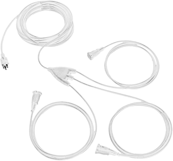 Iron Forge Cable White 1 to 3 Outdoor Extension Cord Splitter 28 Ft (40 Ft Total Length) - 16 Gauge Power Cord, 3 Prong, 3 Outlets 16/3 SJTW