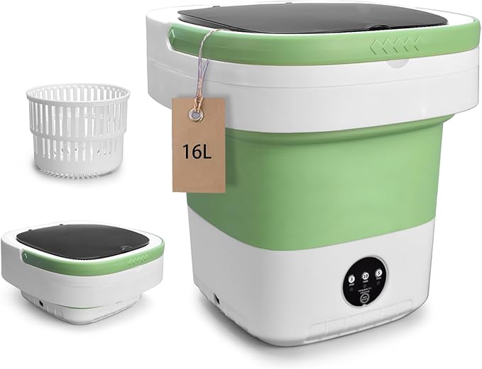 Portable Washing Machine, 16L Upgraded Mini Laundry Machine with Spin Basket, 3 Cleaning Modes Suitable for Small Clothes, Foldable Design Ideal for Home, Campain, Hotel and Apartment