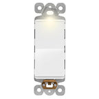 LIDER Minimalist Design Matte Finish Lighted Decorator Switch, Single Pole Frameless Paddle Light Switch with Locator Light, Grounding Screw, 15A 125V, UL Listed, LS15-1P-W, White
