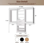 ROOMTEC Modular Closet System, 72" Wall Mounted Closet Organizer with Hanging Rods and Drawers, Wooden Tower for Walk-In Closets, Wardrobe Storage Kit, White