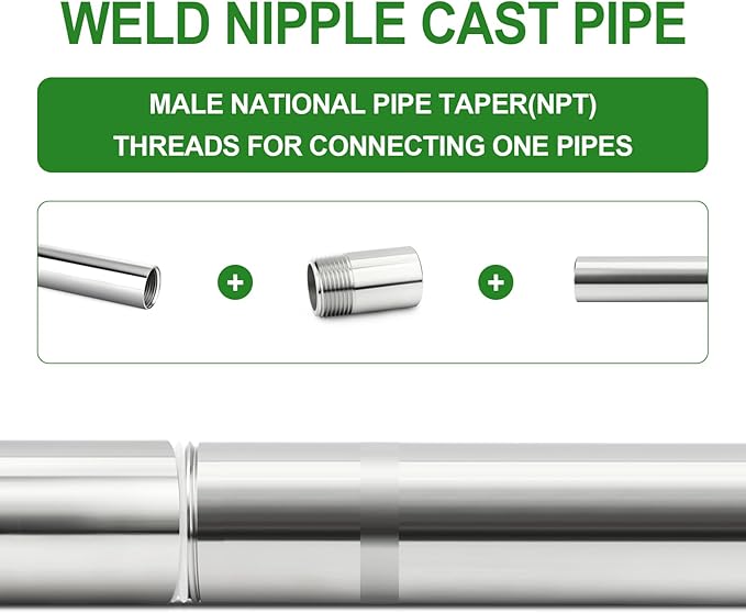 TAISHER 2PCS 304 Stainless Steel Pipe Fittings, 3/4" NPT Male Threaded, 2" Length Weld Nipple Cast Pipe
