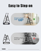 3 Step Ladder, Slim Folding Steps Stool with Handrail, Iron Foldable Black Ladder with Anti-Slip Wide Pedal, for Home, Kitchen, Office, Garage Use (300 lbs Capacity)