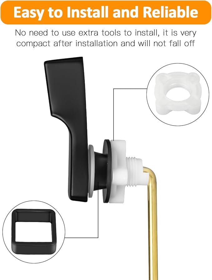 Toilet Handle Replacement Kit, 702 Universal Toilet Flush Handle, Zinc Alloy Toilet Tank Trip Lever with H2 Brass Arm Front-Mount Compatible with American Standard, Mansfield Toilet, Black