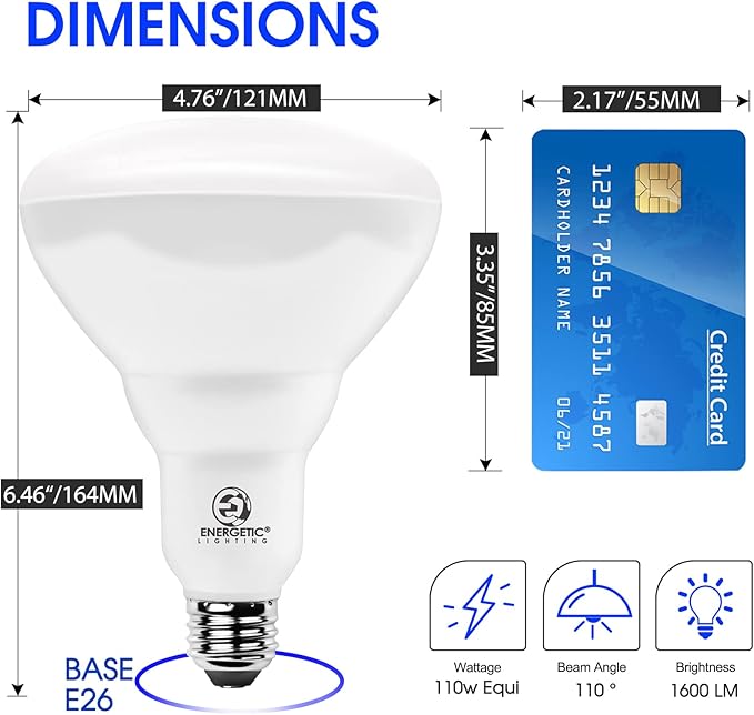 ENERGETIC SMARTER LIGHTING LED Recessed Light Bulbs BR40, 110W Equivalent 14W, Dimmable, 1600 High Lumens, Warm White 3000K, Indoor Flood Lights for Recessed Cans, UL Listed, 6 Pack