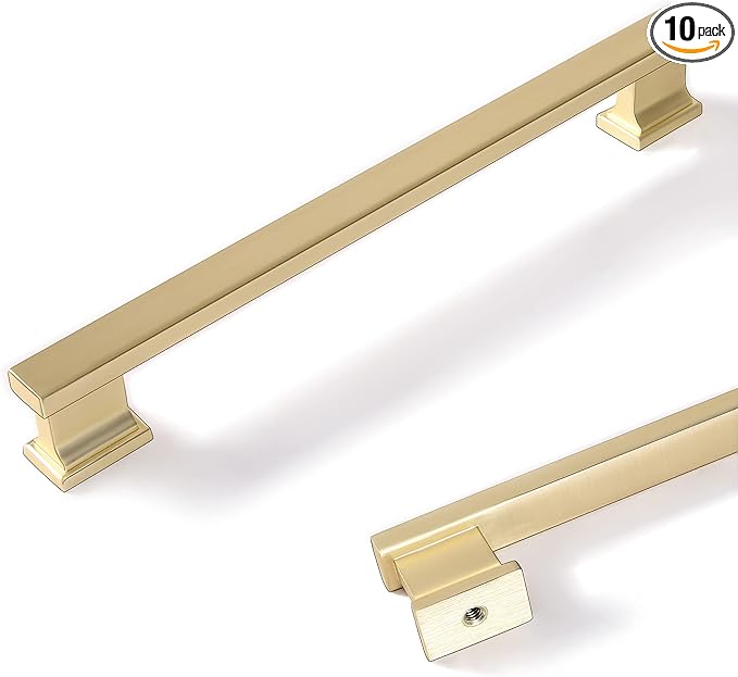 COTYKILEY 10 Pack 7.5 Inch(192mm) Brushed Brass Cabinet Handles Gold Kitchen Cabinet Pulls Cabinet Door Handles Kitchen Cabinet Hardware Cupboard Drawer Pulls Dresser Handles