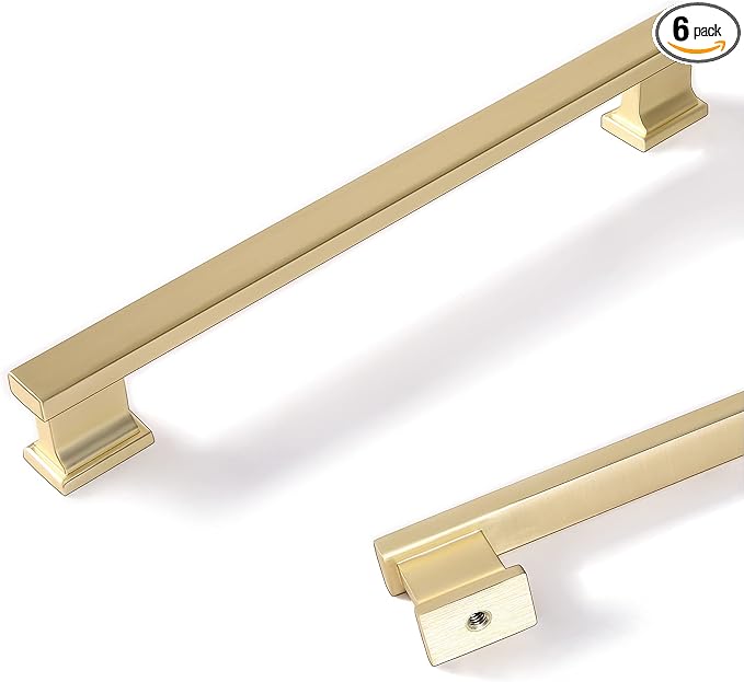 COTYKILEY 6 Pack 7.5 Inch(192mm) Brushed Brass Cabinet Handles Gold Kitchen Cabinet Pulls Cabinet Door Handles Kitchen Cabinet Hardware
