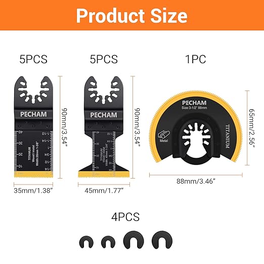 PECHAM 11PCS Titanium Oscillating Saw Blades, Universal Oscillating Multitool Blades Metal Cutting Quick Release for Hard Material Metal Nails Wood Plastic fit Dewalt Rockwell Milwaukee Makita Bosch