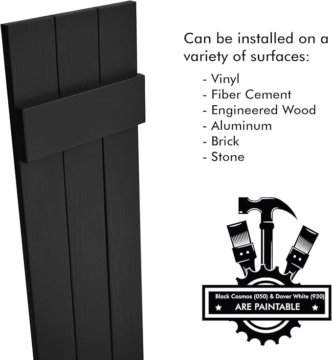 Board & Batten Vinyl Shutters (1 Pair) | 11"x55" (3-Board) - Black Cosmos/Paintable | Exterior Window Shutters | Includes Mounting Hardware | Simple Installation | Made in USA