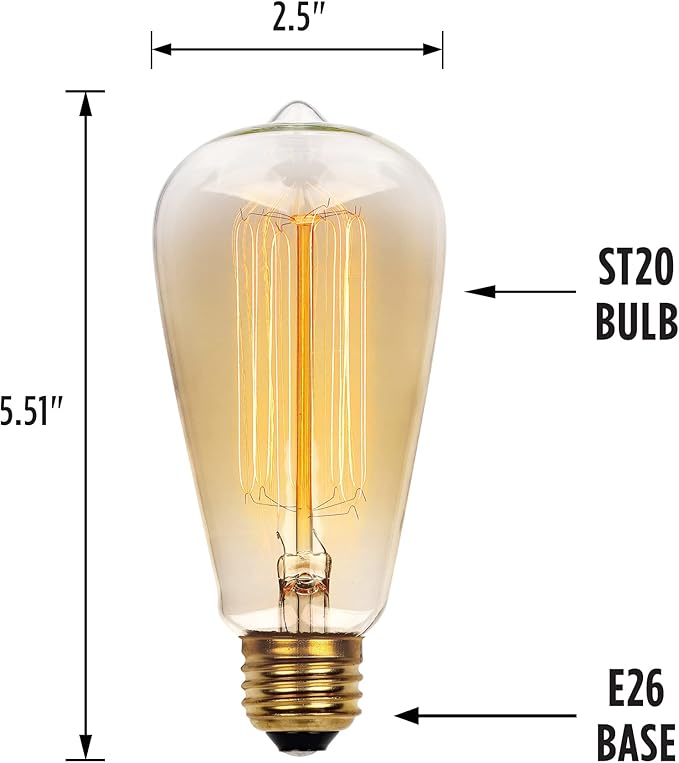 Westinghouse 0413200 60 Watt ST20 Amber Timeless Vintage Inspired Bulb with Medium Base (Pack of 2)