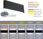 11"Modern LED vanity light,15W Dimmable 5 CCT (3000K-6500K) Adjustable Wall Lamp,Up and Down Wall Lighting,Indoor Wall Sconce for Bedroom,Staircase,Hallway,Dressing Table, 4Pack（Black）