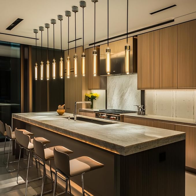 T10 7.3 Inch LED Bulb 6W (60W Equivalent) 2700K Warm White Edison Light Bulb 600lm Dimmable Long Tubular E26 LED Bulb for Rustic Pendant, Industrial Pipe, Wall Sconces, Chandeliers (4-Pack)