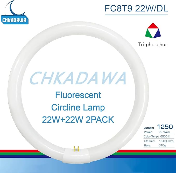 Circular Bulb FC8T9/DL, 8 Inch T9 22W Circline Fluorescent Light Bulbs, Replacement Round Fluorescent Lamp Tube, Bright Daylight 6400K 1250 Lumens, G10q 4 Pin Base, 2 Pack