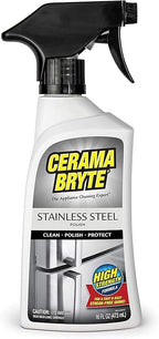 Cerama Bryte Stainless Steel Cleaner for Appliances, Streak-Free Shine and Protection for Refrigerators, Dishwashers, Ovens, and Grills, 16 Fluid Ounce 2 Pack, Microfiber Cloth and 2 Spray Pumps