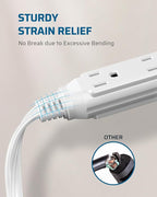 DEWENWILS 3 Outlet Extension Cord with Flat Plug, 1FT 16/3 Awg Grounded Power Cable for Indoor Use, SPT-3 Cord, White, ETL Listed, 2 Pack