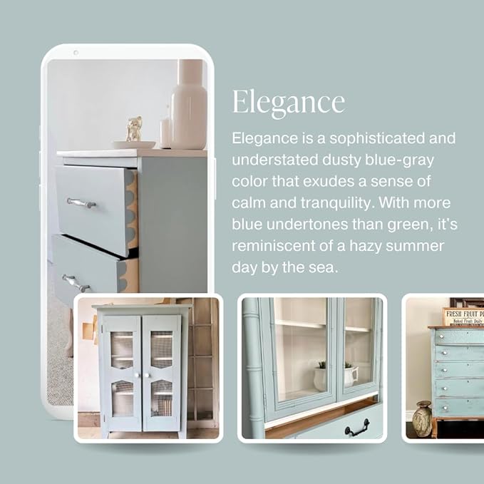 Country Chic All-in-One Chalk Paint for Furniture, Cabinets, Home Decor, Eco-Friendly, Matte Finish, Built-In Primer & Top Coat for Wood, Metal - Elegance (Dusty Blue) - 8 oz (237 ml)