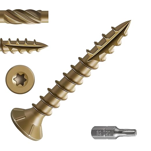 #8 * 1-1/4" Deck Screws, (467pcs) 2 lbs.Exterior Wood Screws, Rust Resistant epoxy Coated, Bronze, T20 Star Bit