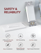 Aida 20 Pack 3 Way Switch, Decorative Screwless Wall Plate,Three Way15Amp, 120/277 Volt Paddle Switch, Self-Grounding, Residential and Commercial Grade, UL Listed,Matte White