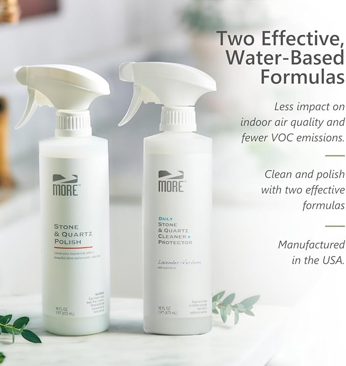 MORE - Twin Pack - Includes Stone & Quartz Cleaner + Polish - Granite, Quartz & Marble Cleaner & Polish - For Kitchen & Bathroom Countertops - Pack of 2 16oz Sprays - Lavender Verbena