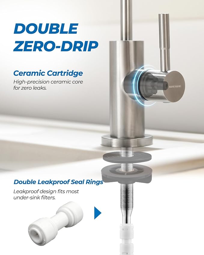 WEWE Drinking Water Faucet, Lead-Free Kitchen Water Filter Faucet for Reverse Osmosis or Water Filtration System, RO Faucet, Brushed Nickel