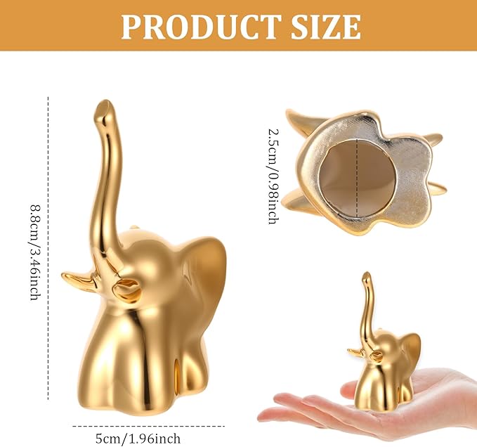 2PCS Toilet Bolt Covers Decorative, Ceramic Toilet Bolt Caps for Bottom Screws, Easy to Install Cute Bathroom Decor, Animal-Shaped Bowl Screw Cover Set Protectors for Modern Home (Gold, Elephant)